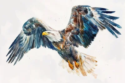 Watercolor Painting Of A Bald Eagle In Flight
