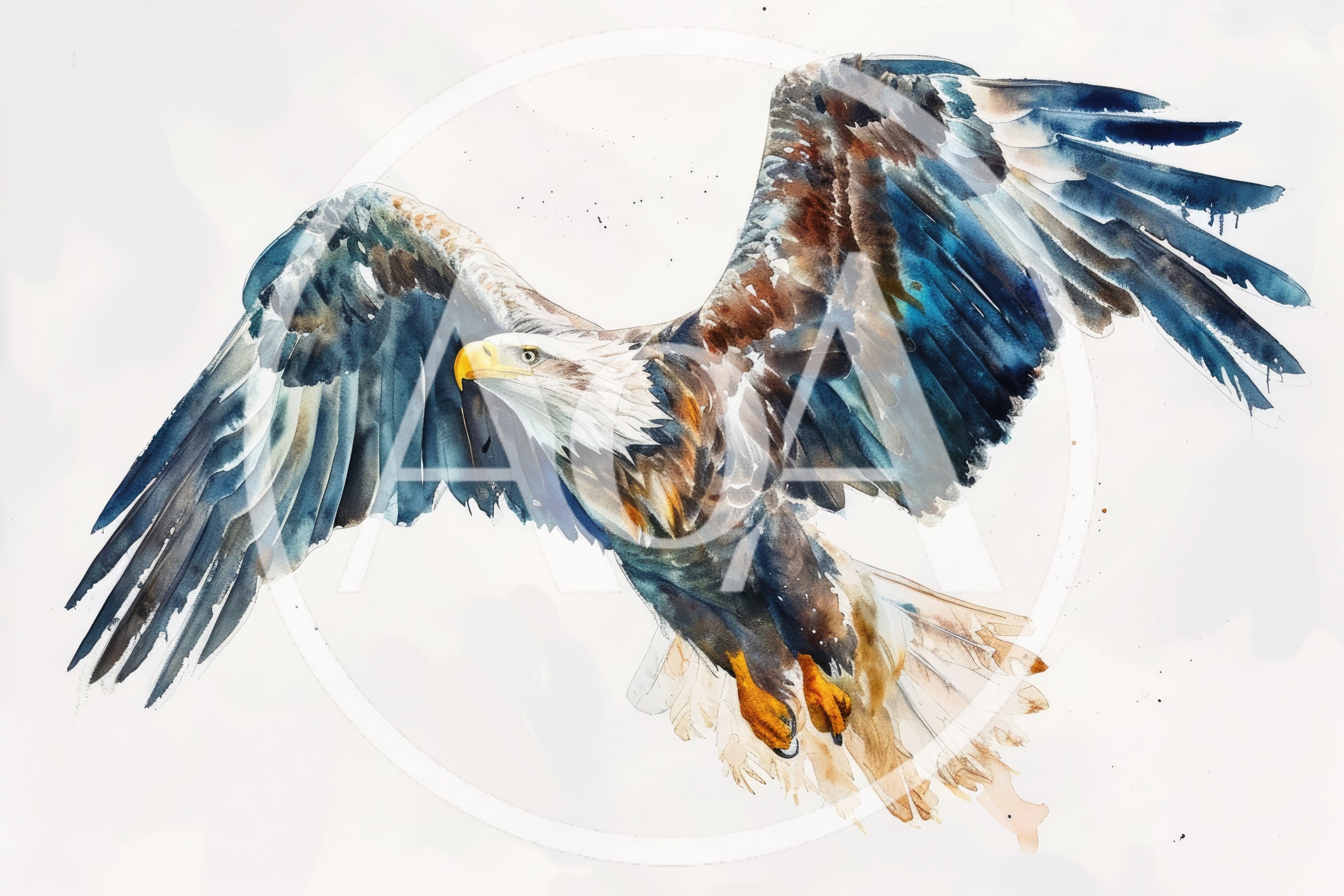 Watercolor Painting Of A Bald Eagle In Flight