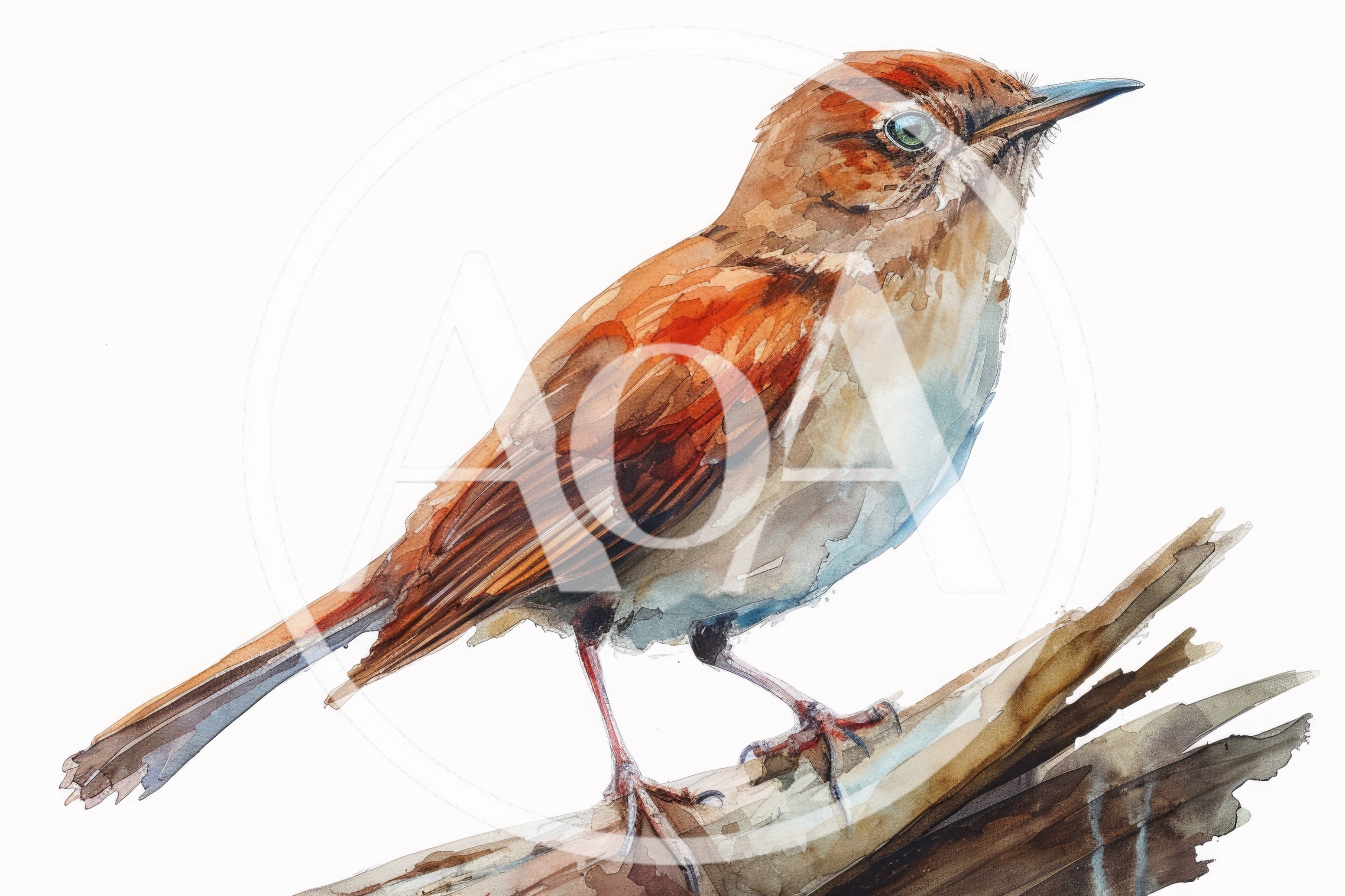 Watercolor Illustration Of A Small Brown Bird