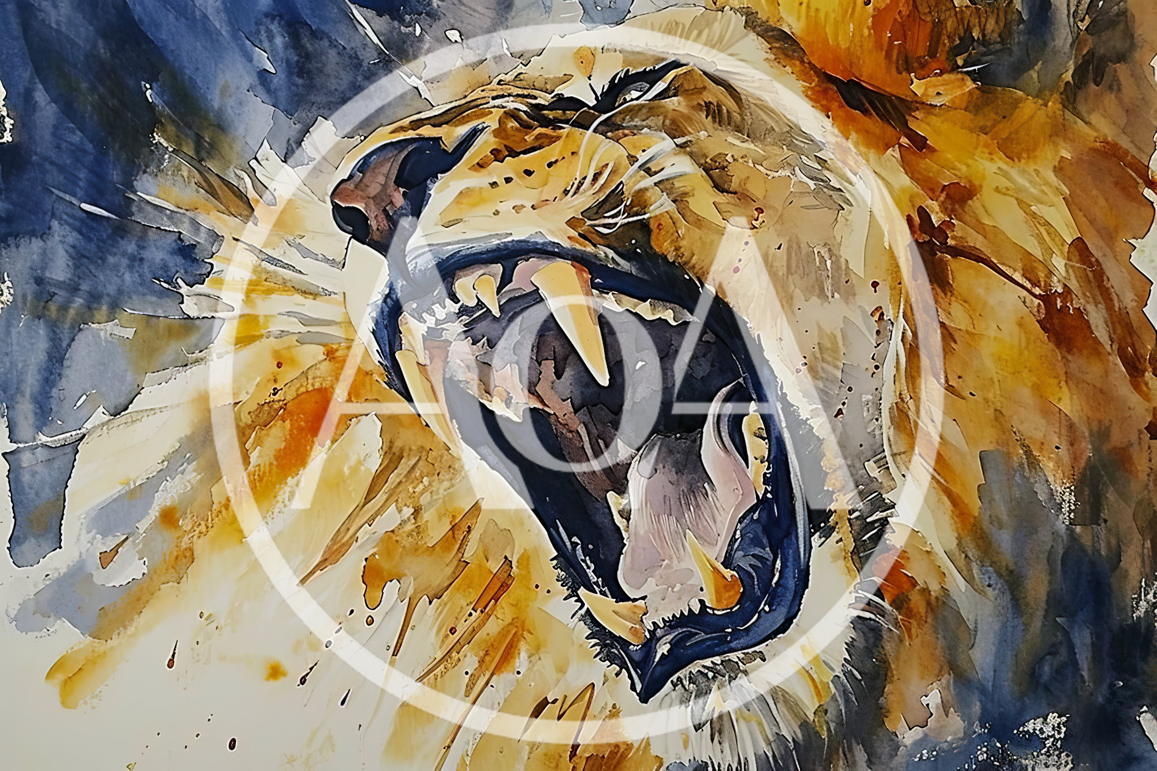 Watercolor Painting Of A Roaring Lion