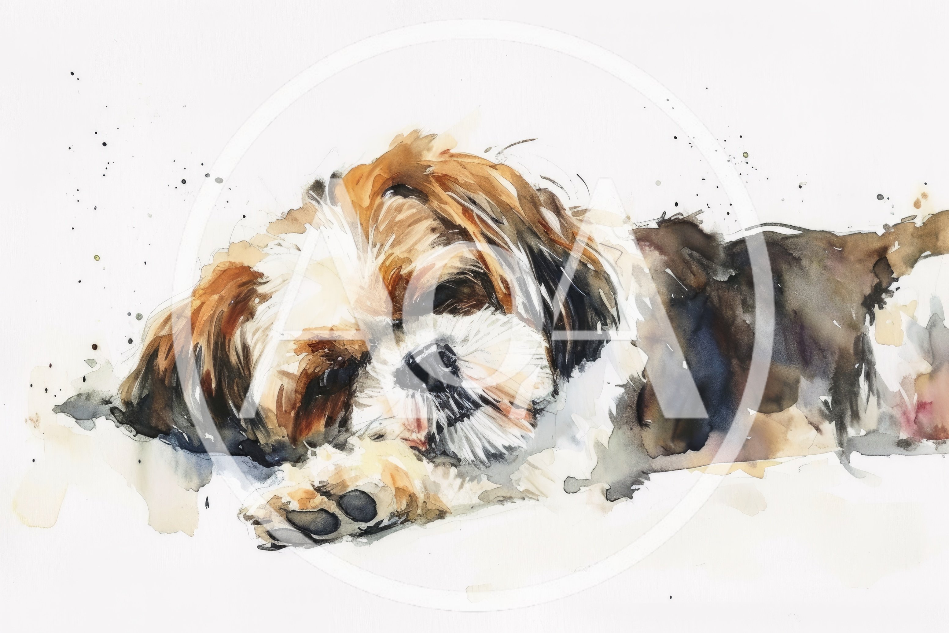Watercolor Painting Of A Sleeping Shih Tzu Dog