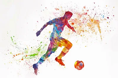 Watercolor Illustration Of A Soccer Player Dribbling