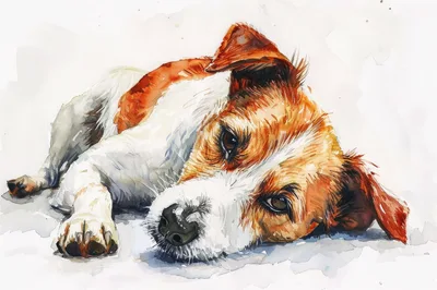 Watercolor Painting Of A Resting Jack Russell Terrier