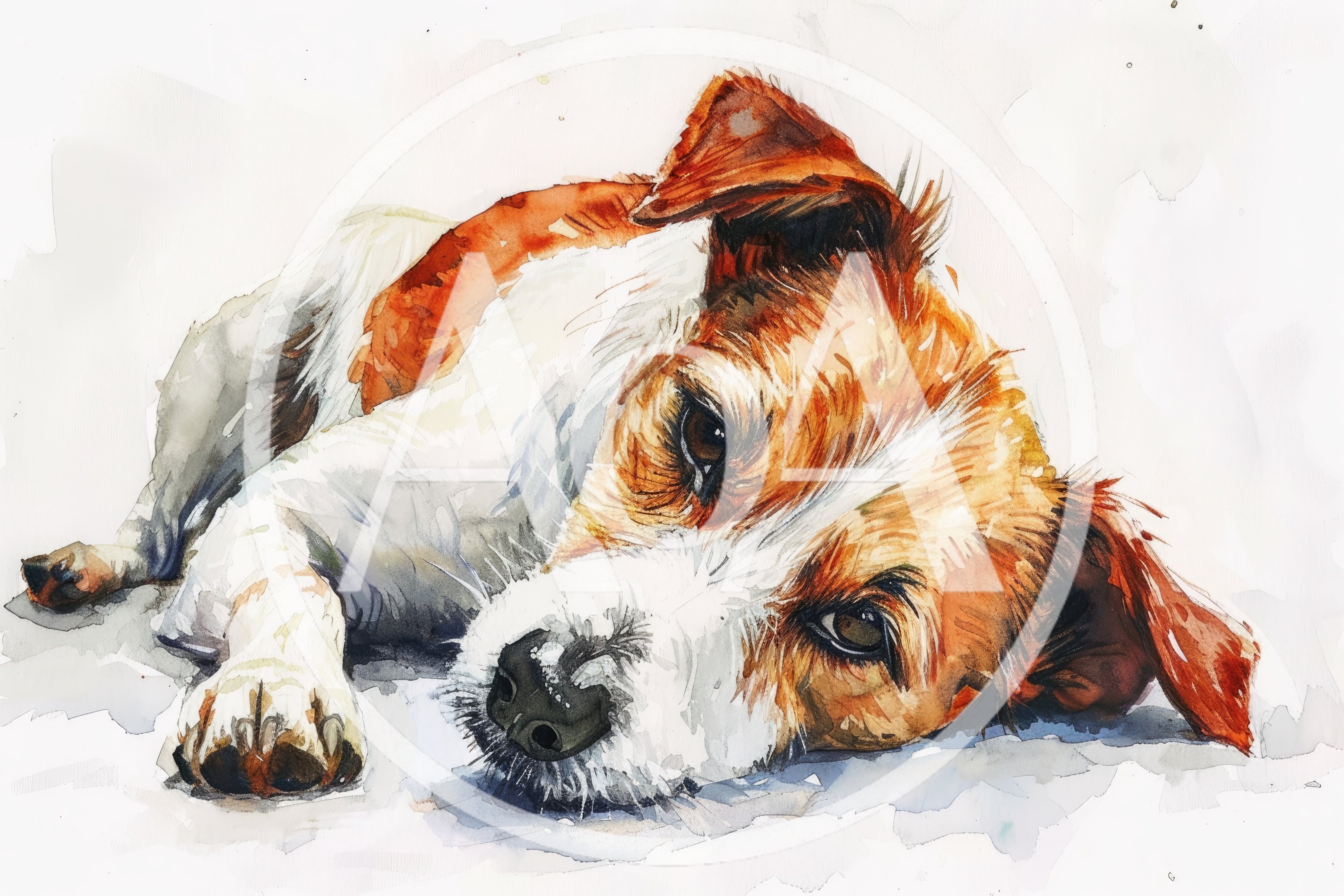 Watercolor Painting Of A Resting Jack Russell Terrier