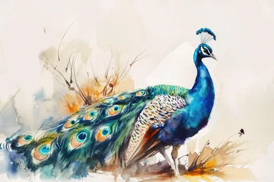 Watercolor Painting Of A Majestic Peacock