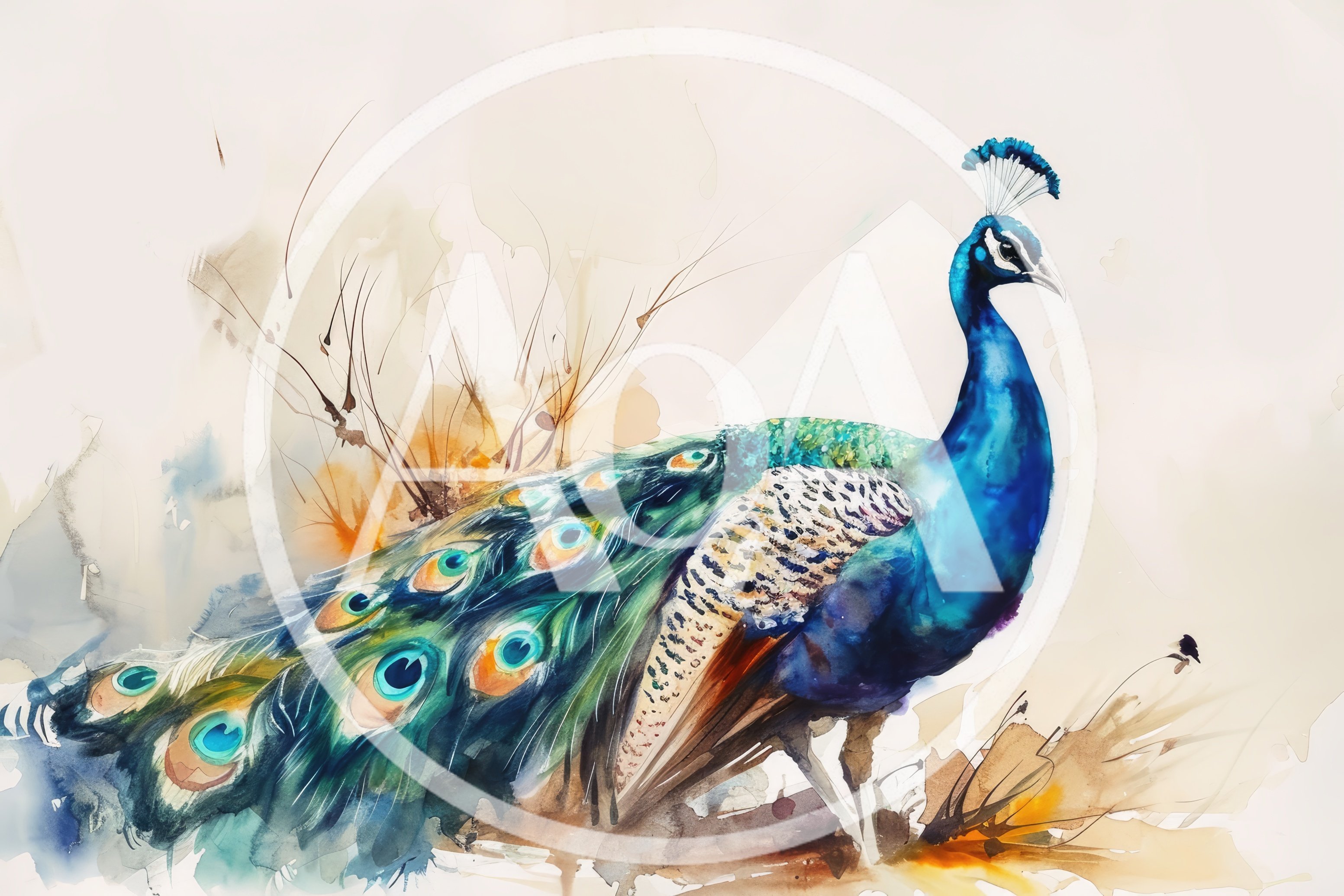 Watercolor Painting Of A Majestic Peacock