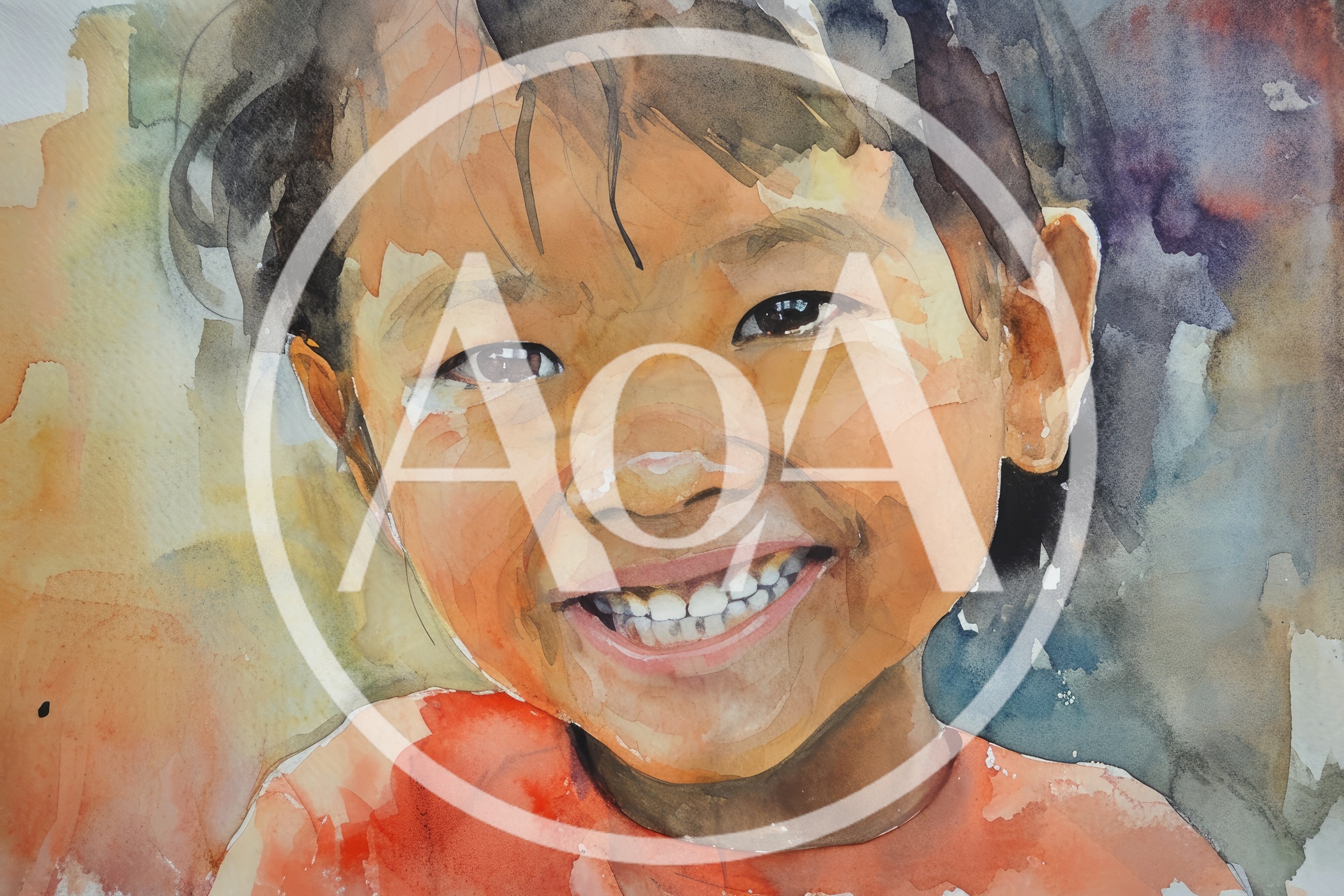 Watercolor Portrait Of A Smiling Young Child