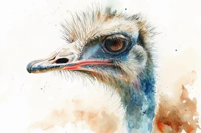 Watercolor Painting Of An Ostrich Head Profile
