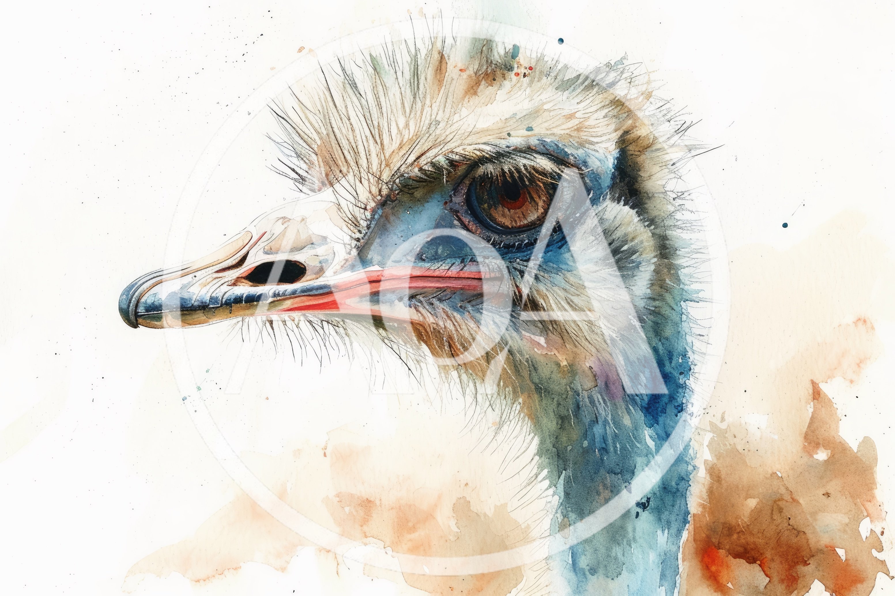 Watercolor Painting Of An Ostrich Head Profile