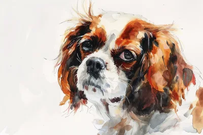 Watercolor Painting Of A Cavalier King Charles Spaniel