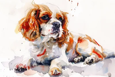 Watercolor Painting Of A Cavalier King Charles Spaniel