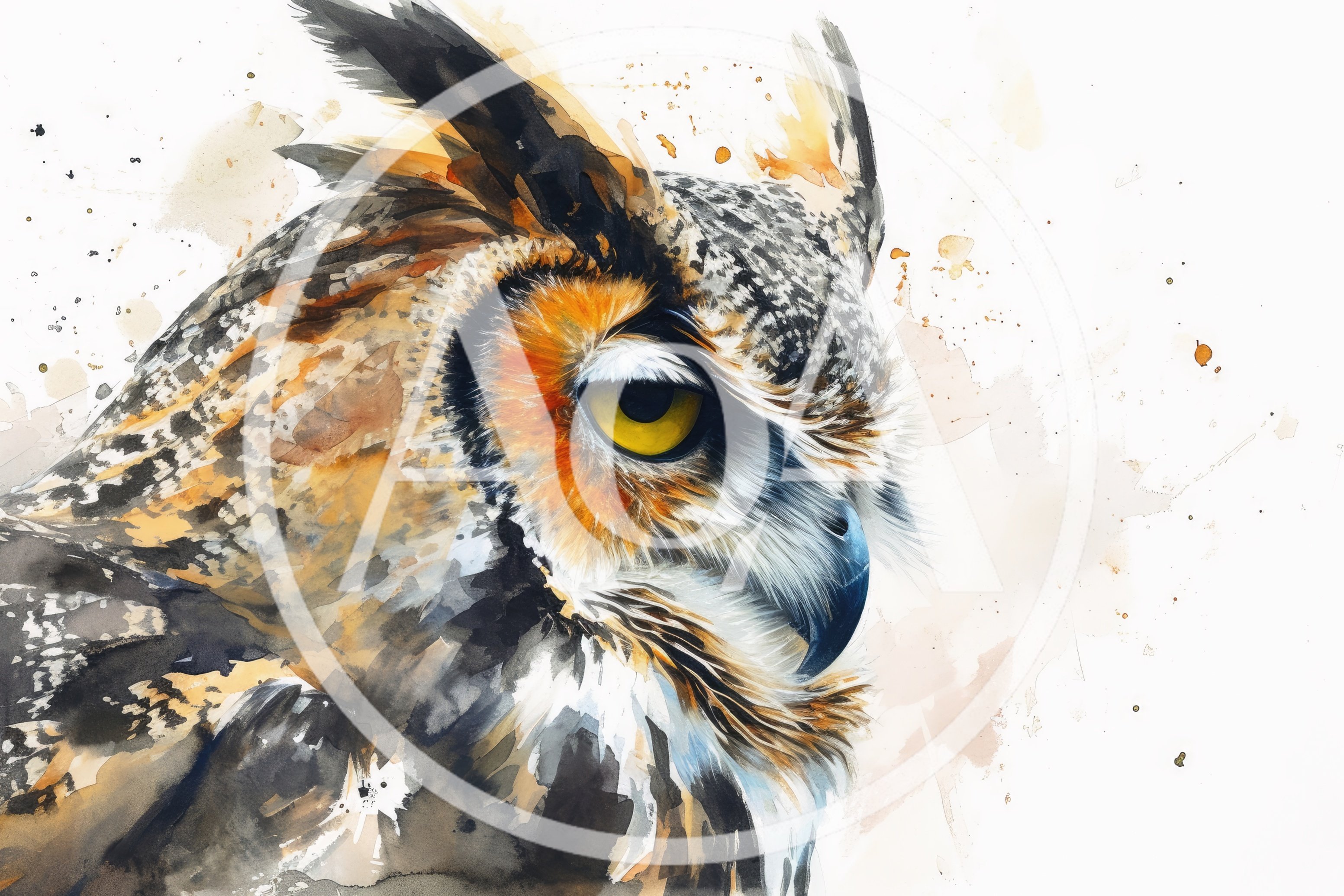 Watercolor Painting Of A Great Horned Owl