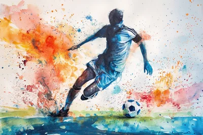 Watercolor Illustration Of A Soccer Player In Action
