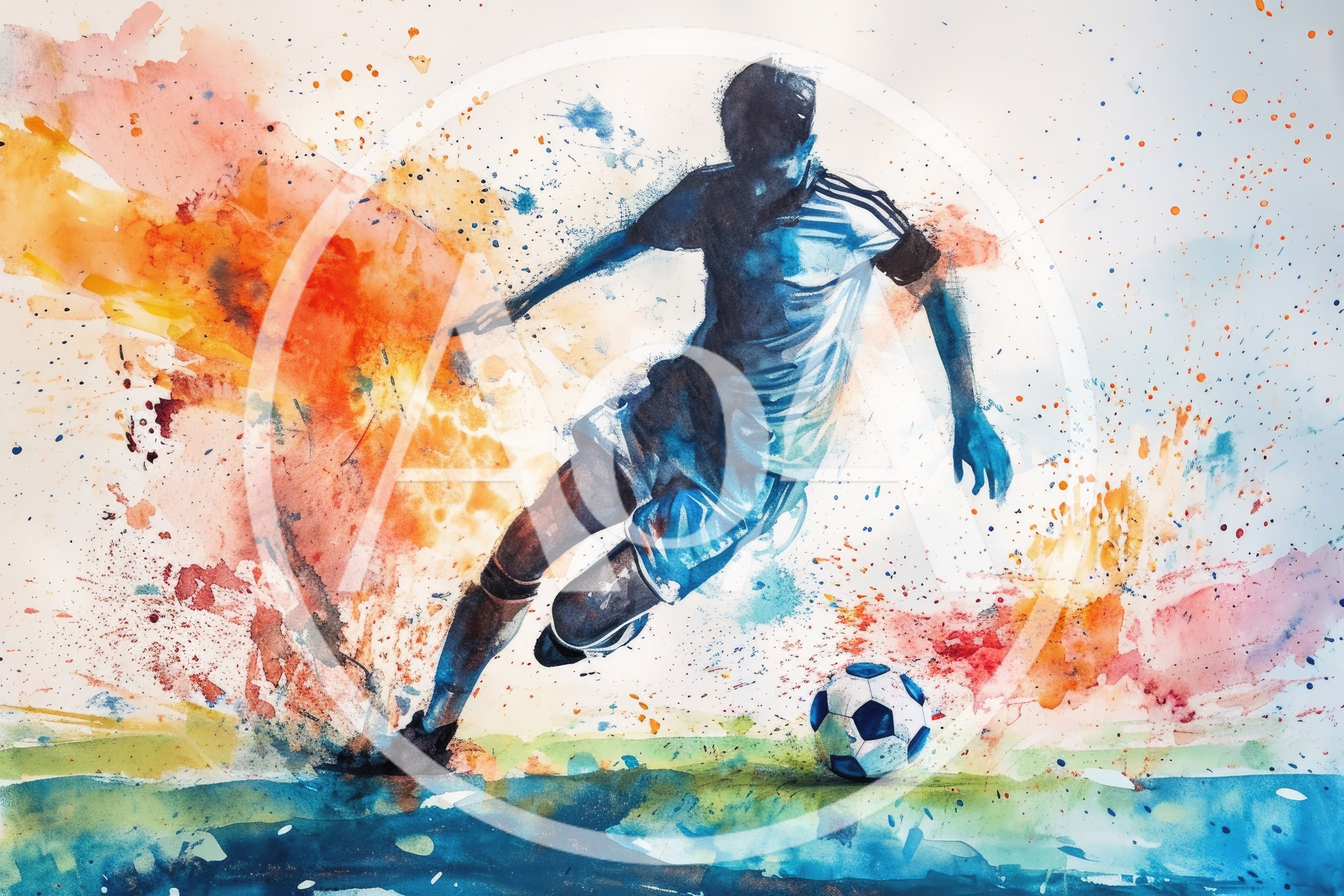 Watercolor Illustration Of A Soccer Player In Action