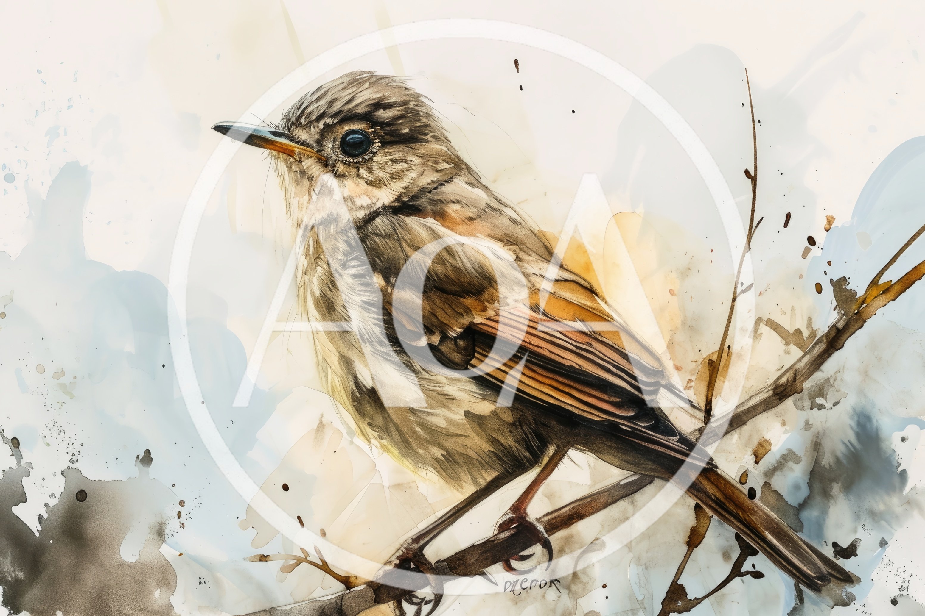 Watercolor Illustration Of A Small Brown Bird