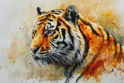 Watercolor Painting Of A Majestic Tiger Portrait