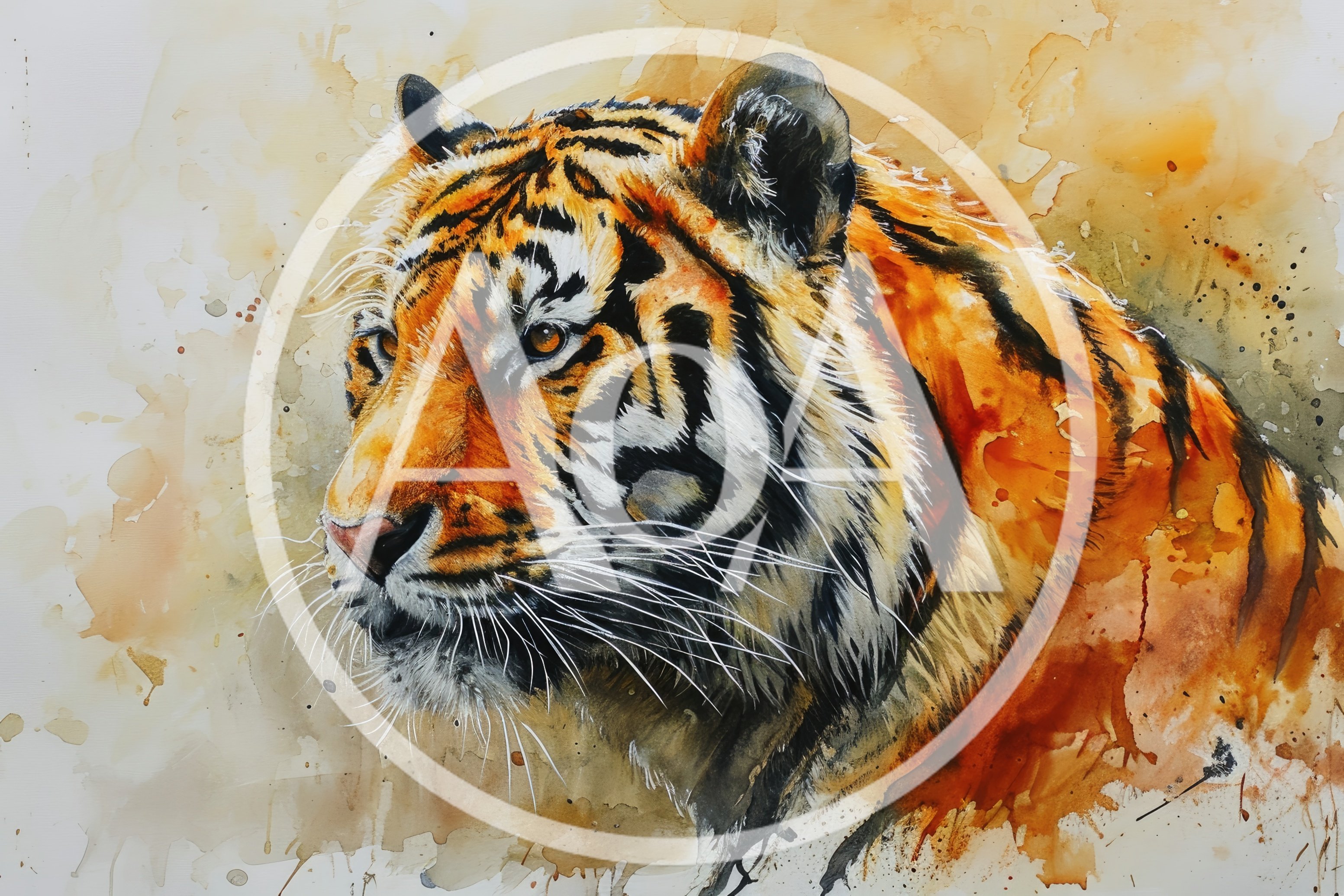 Watercolor Painting Of A Majestic Tiger Portrait