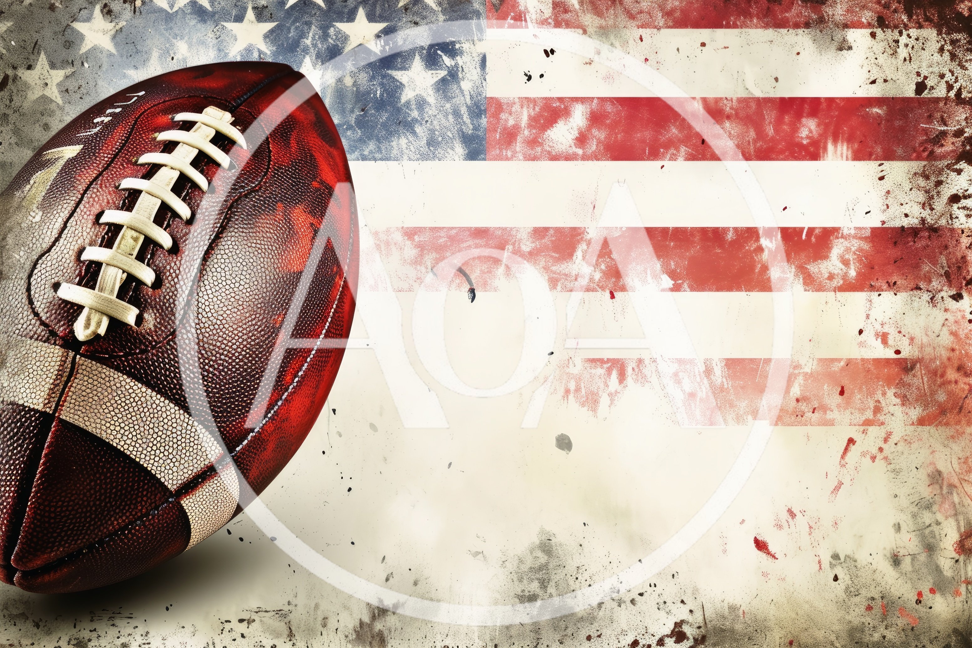 American Football Ball Over Grunge United States Flag Background