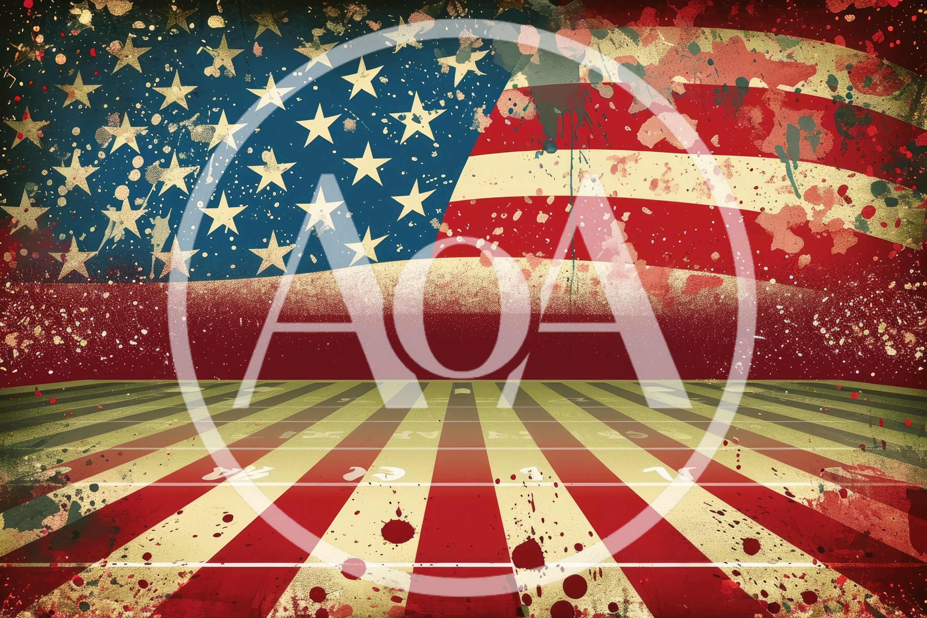 American Football Field With Distressed Flag Background