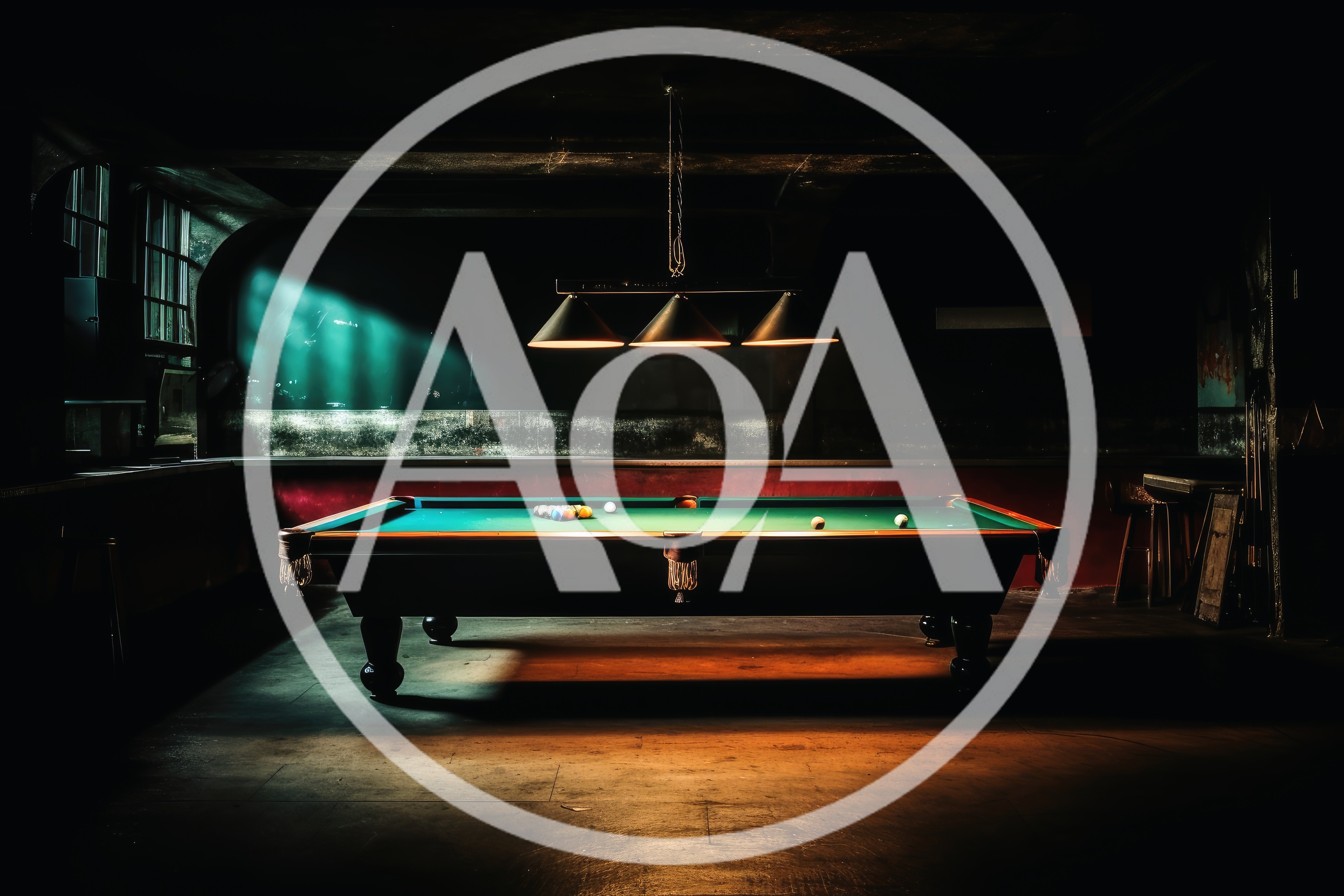 Billiard Table Under Hanging Lights In Dimly Lit Room