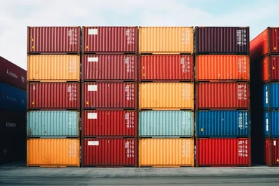 Stacked Colorful Shipping Containers In A Port Terminal