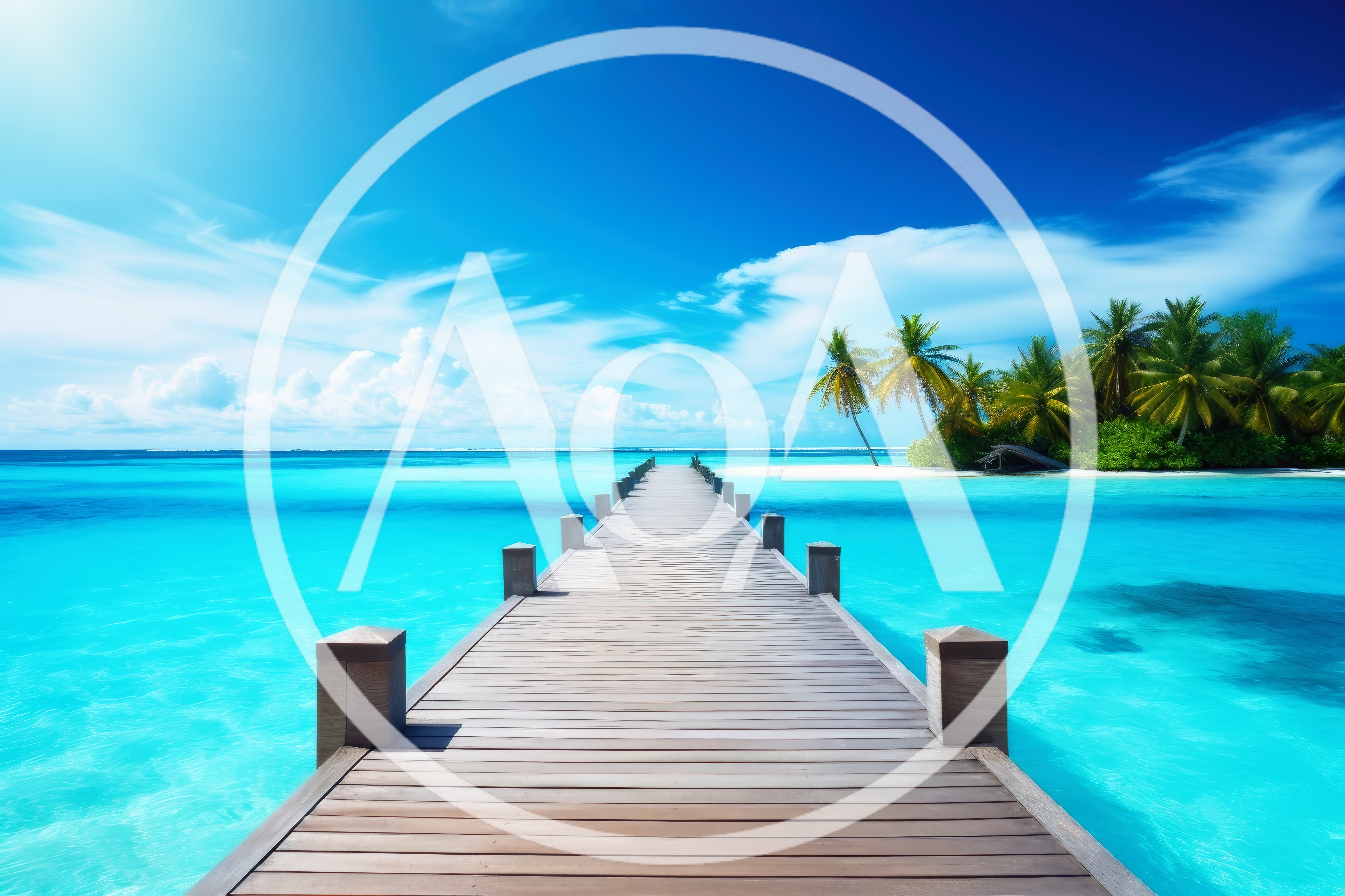 Wooden Pier Extending Into Tropical Turquoise Ocean Waters