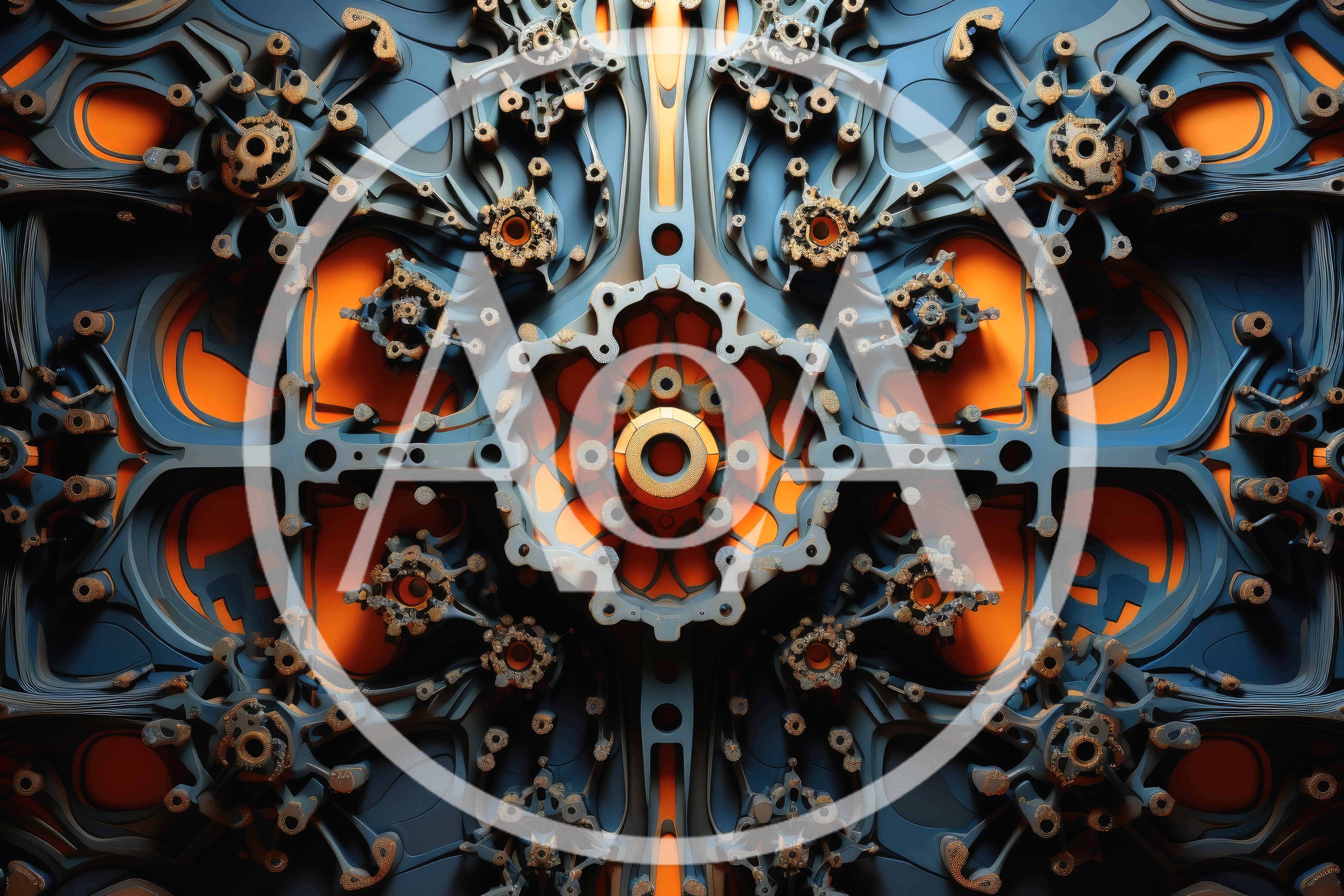 Abstract Mechanical Fractal Pattern With Orange And Blue