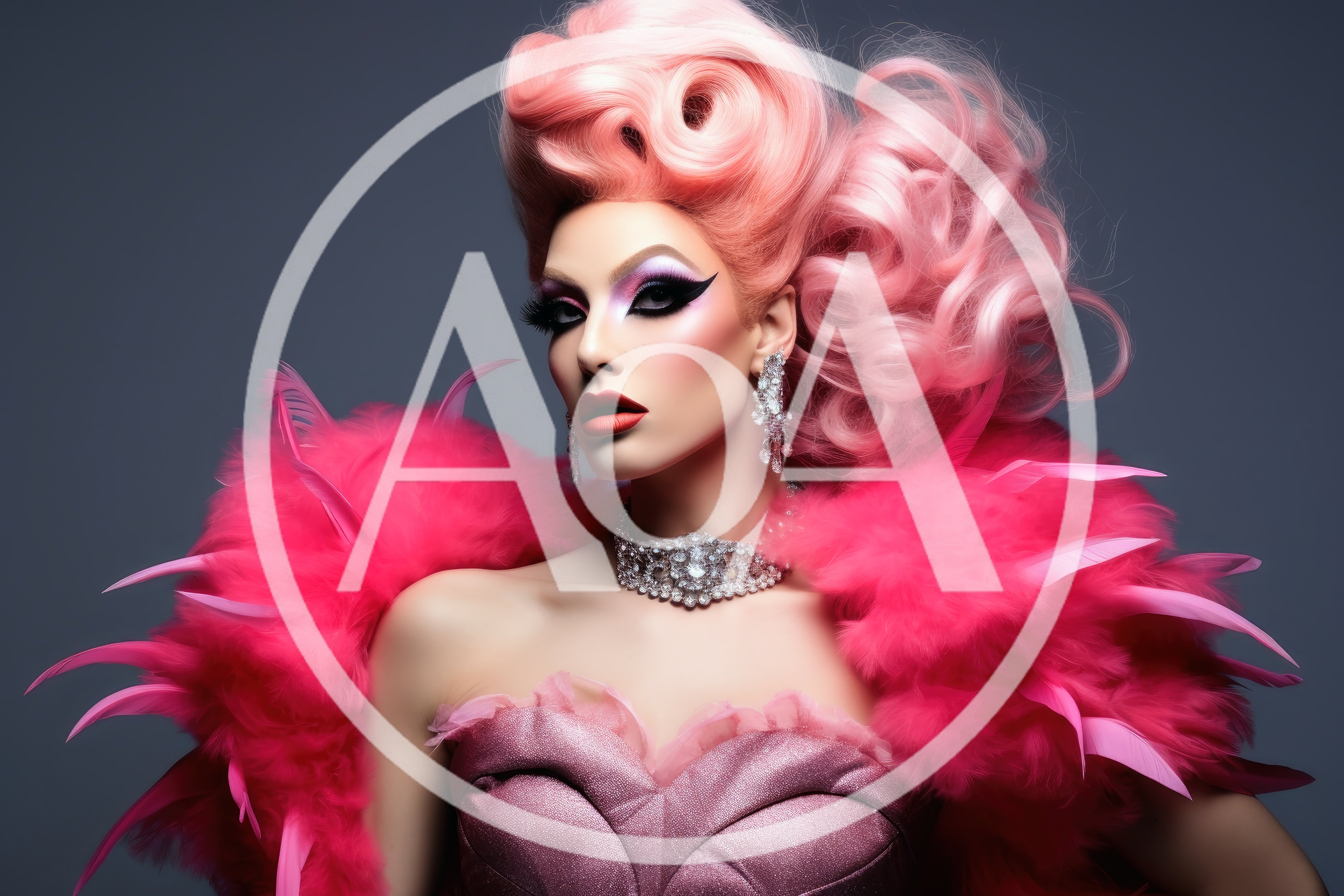 Drag Queen With Pink Hair And Feather Boa