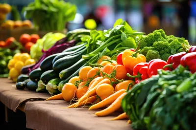 Fresh Organic Vegetables Displayed On A Market Stall