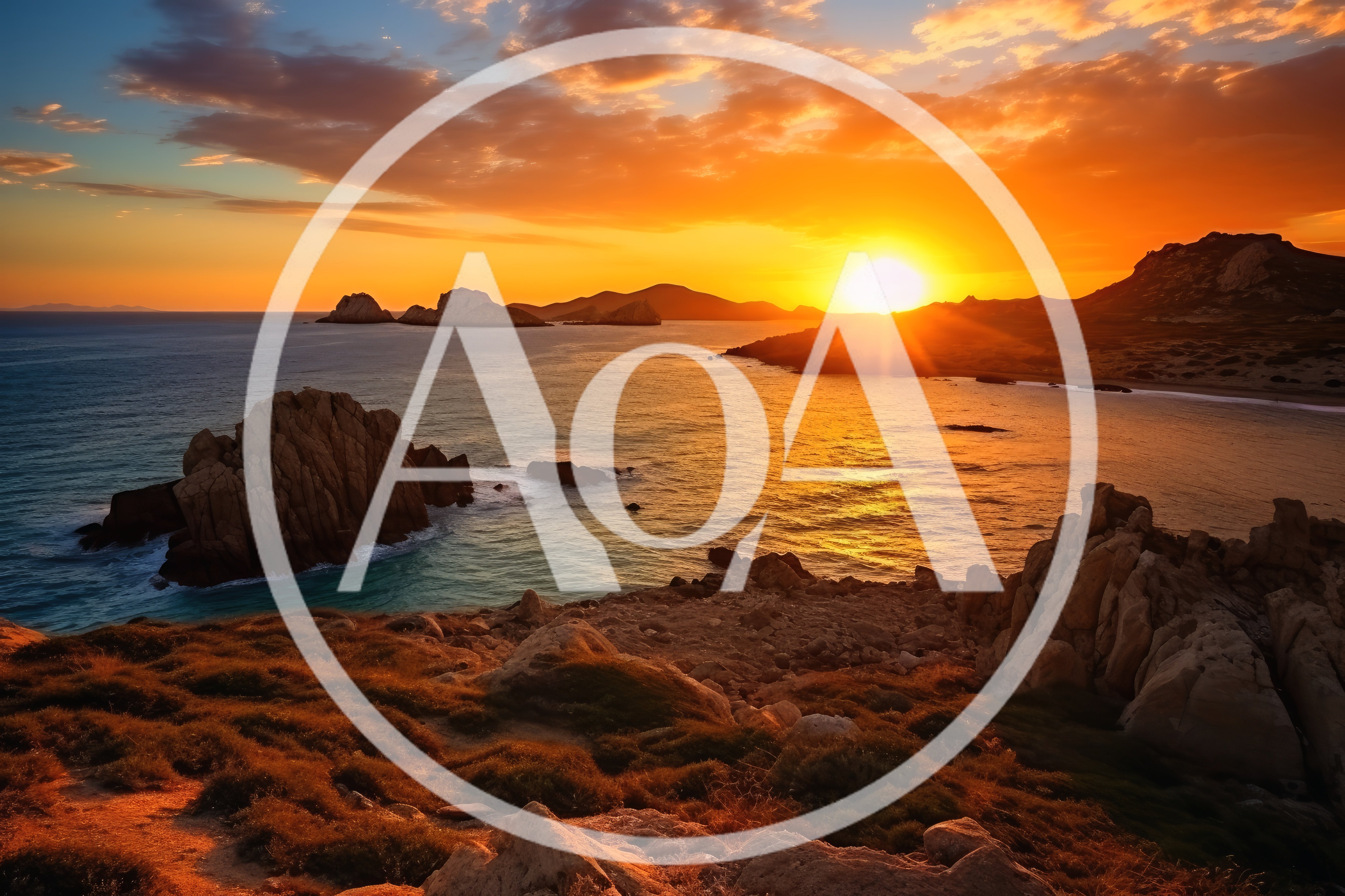 Golden Sunset Over Rocky Coastal Landscape