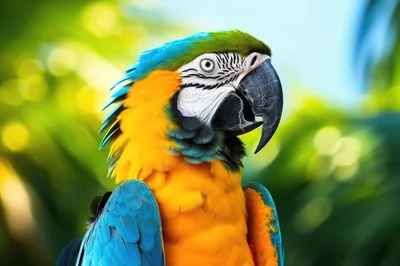 Close Up Portrait Of A Blue And Gold Macaw