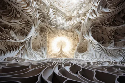 Abstract Architectural Interior With Flowing Organic White Structures