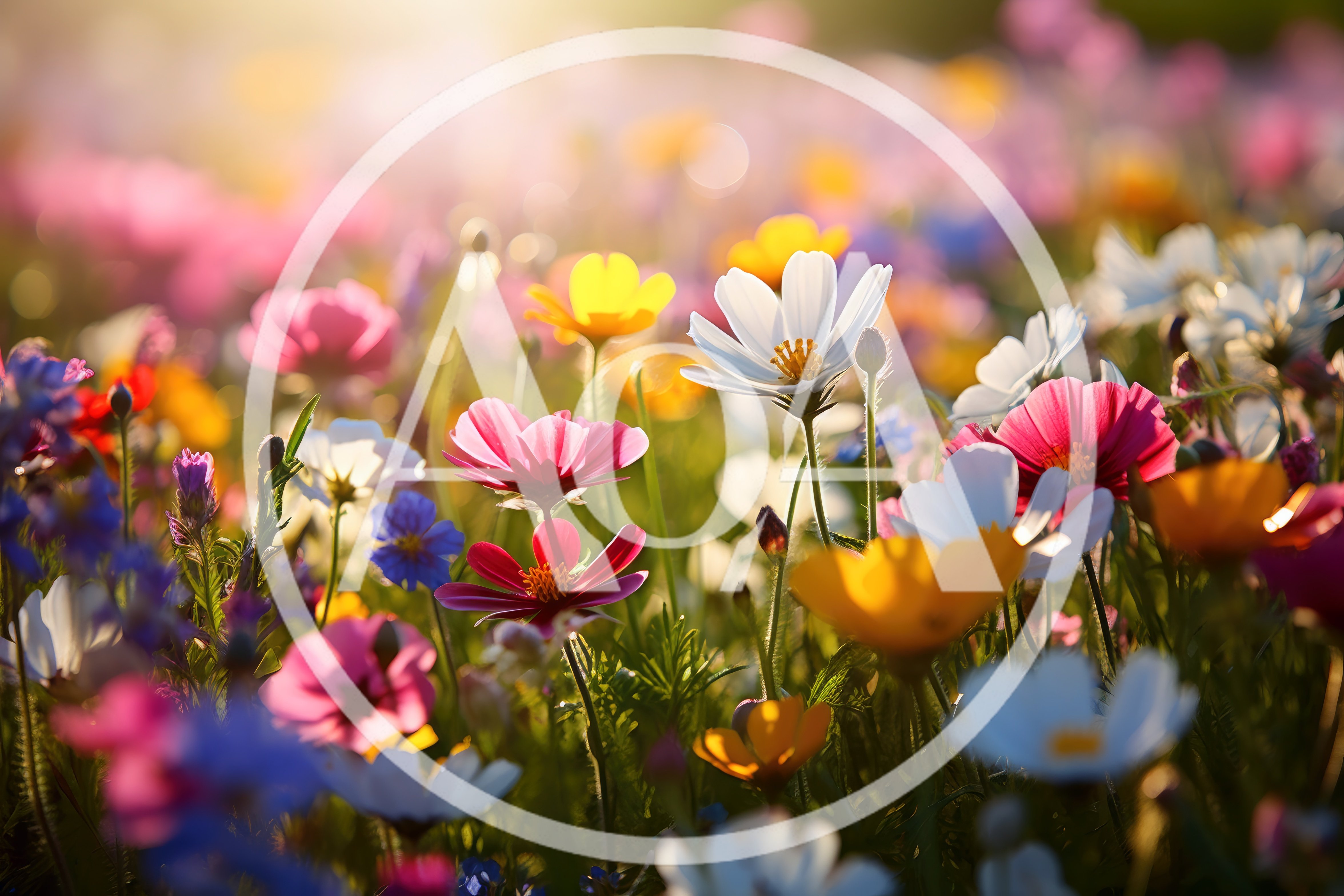 Vibrant Wildflower Meadow Under Golden Hour Sunlight