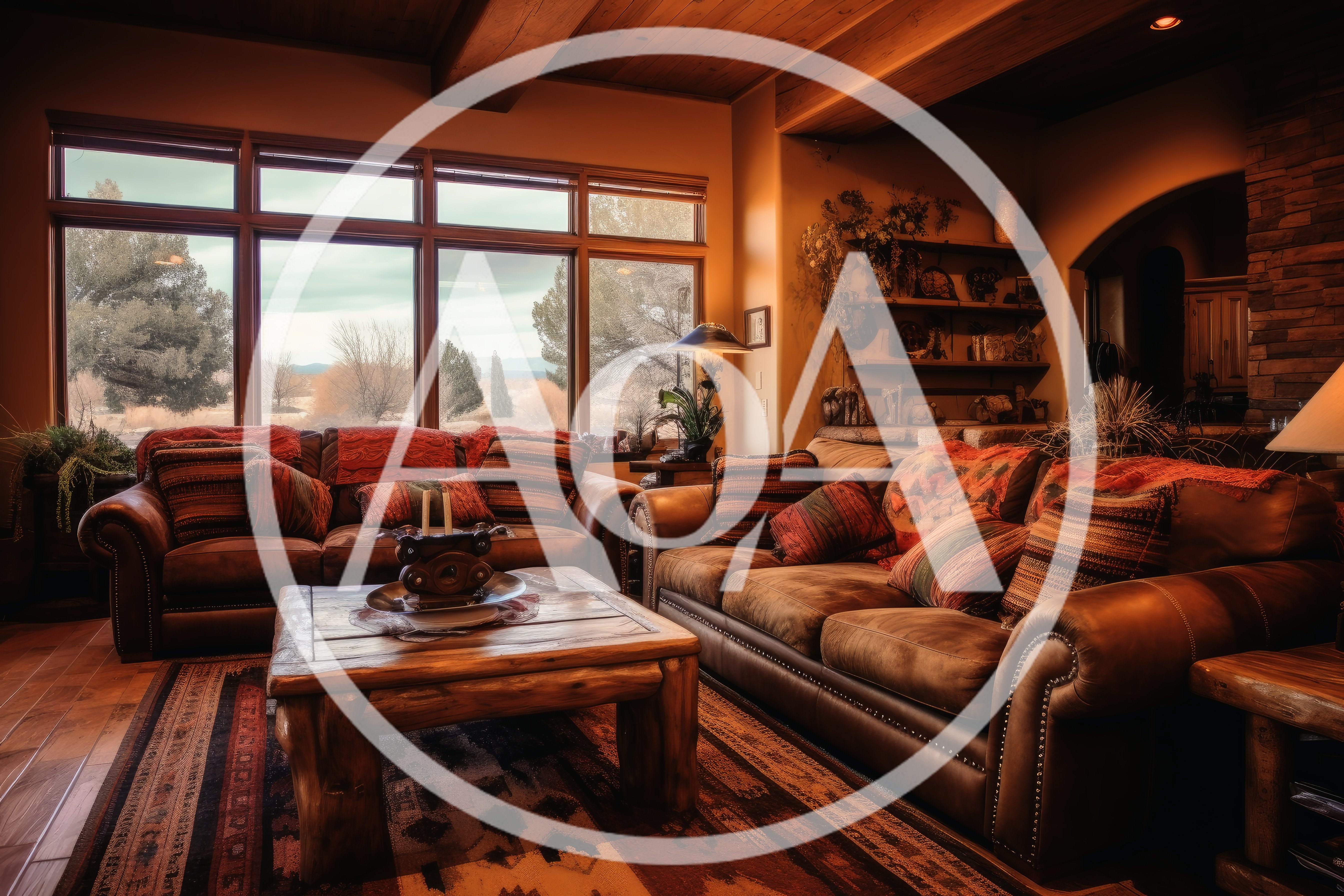 Rustic Southwestern Living Room With Leather Furniture
