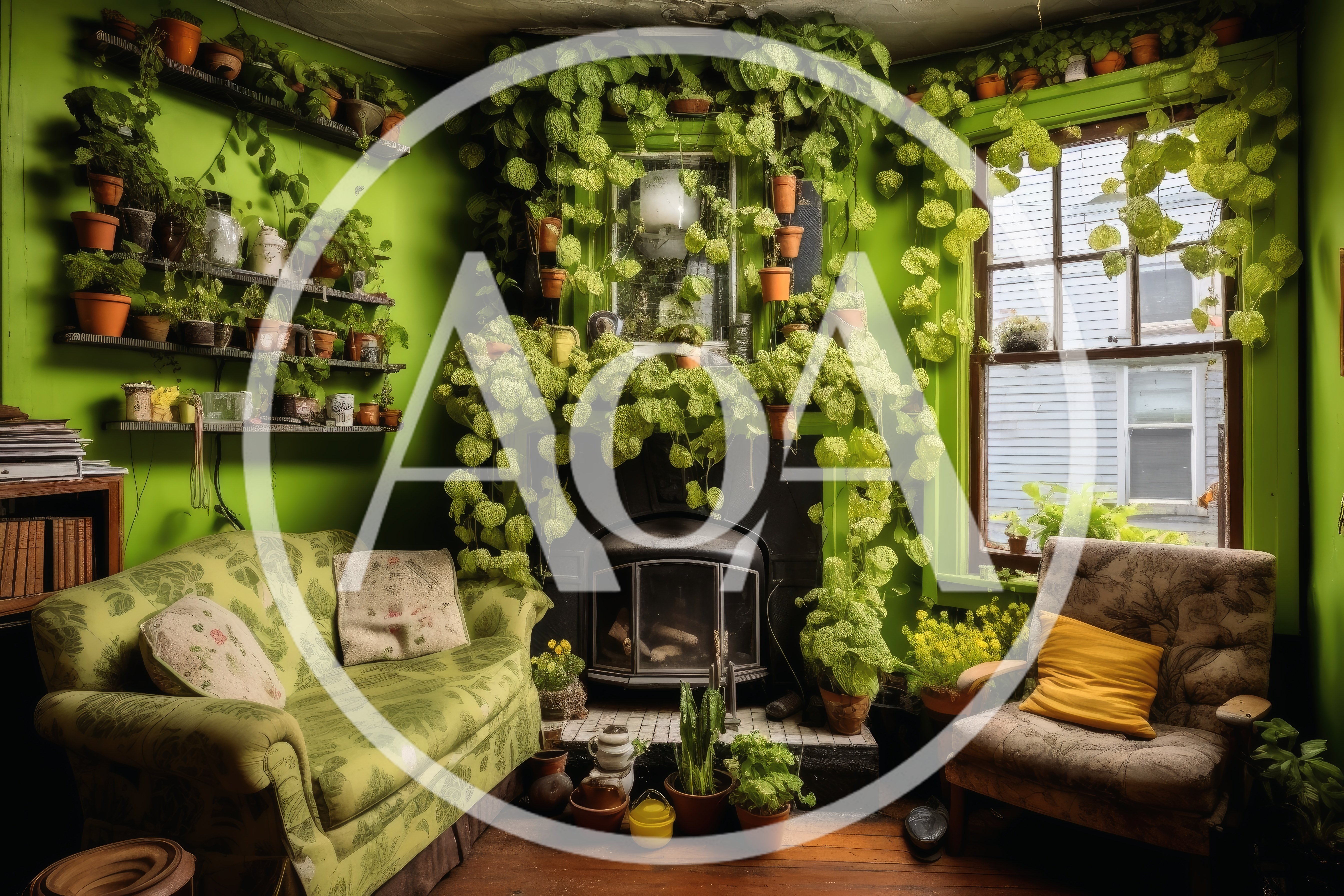 Cozy Living Room Filled With Lush Indoor Houseplants