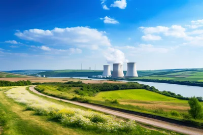 Nuclear Power Plant Near A Scenic River Landscape