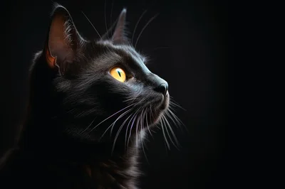 Profile Portrait Of A Black Cat With Golden Eyes
