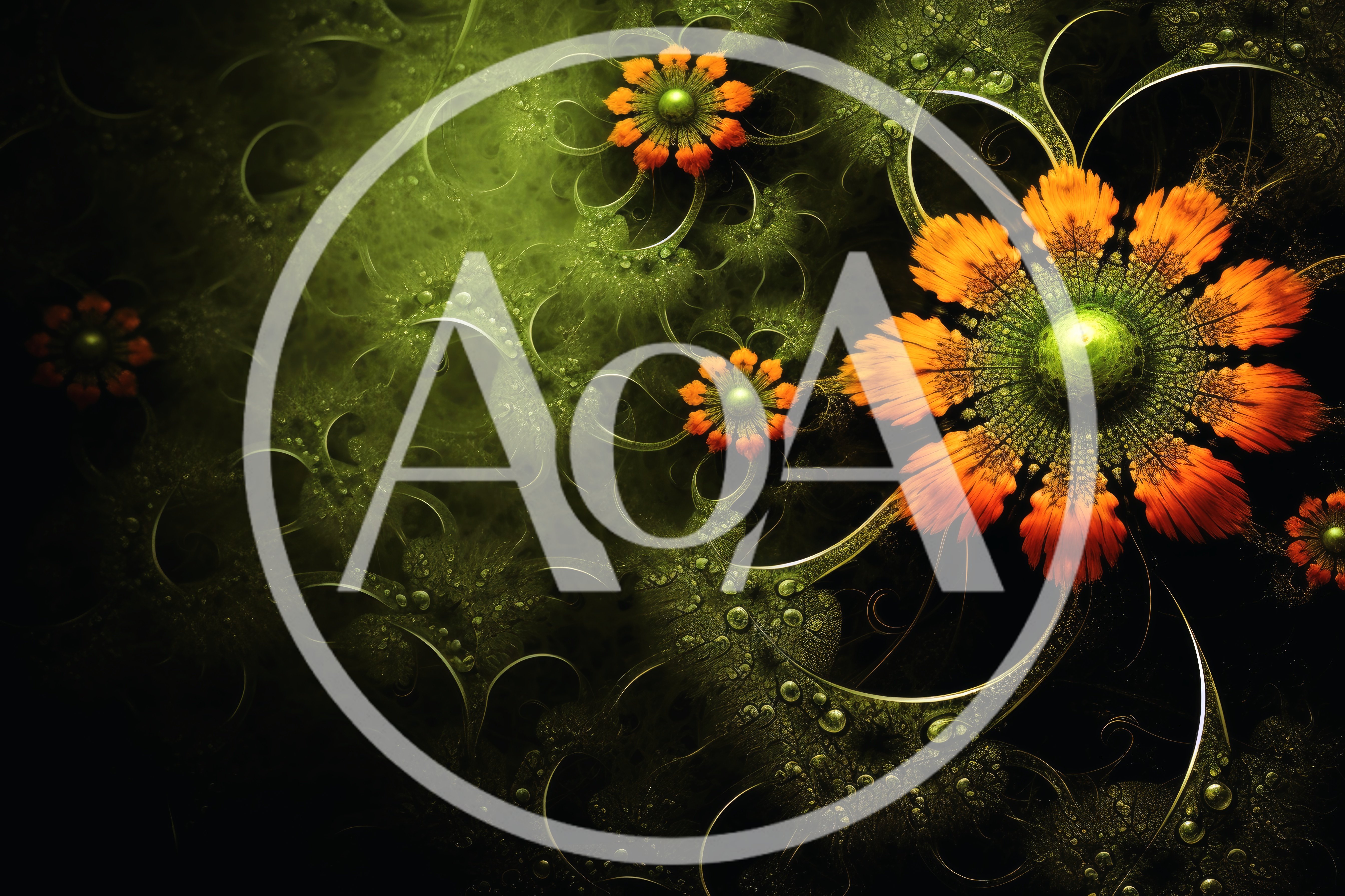 Abstract Fractal Flowers With Orange Petals And Green Foliage