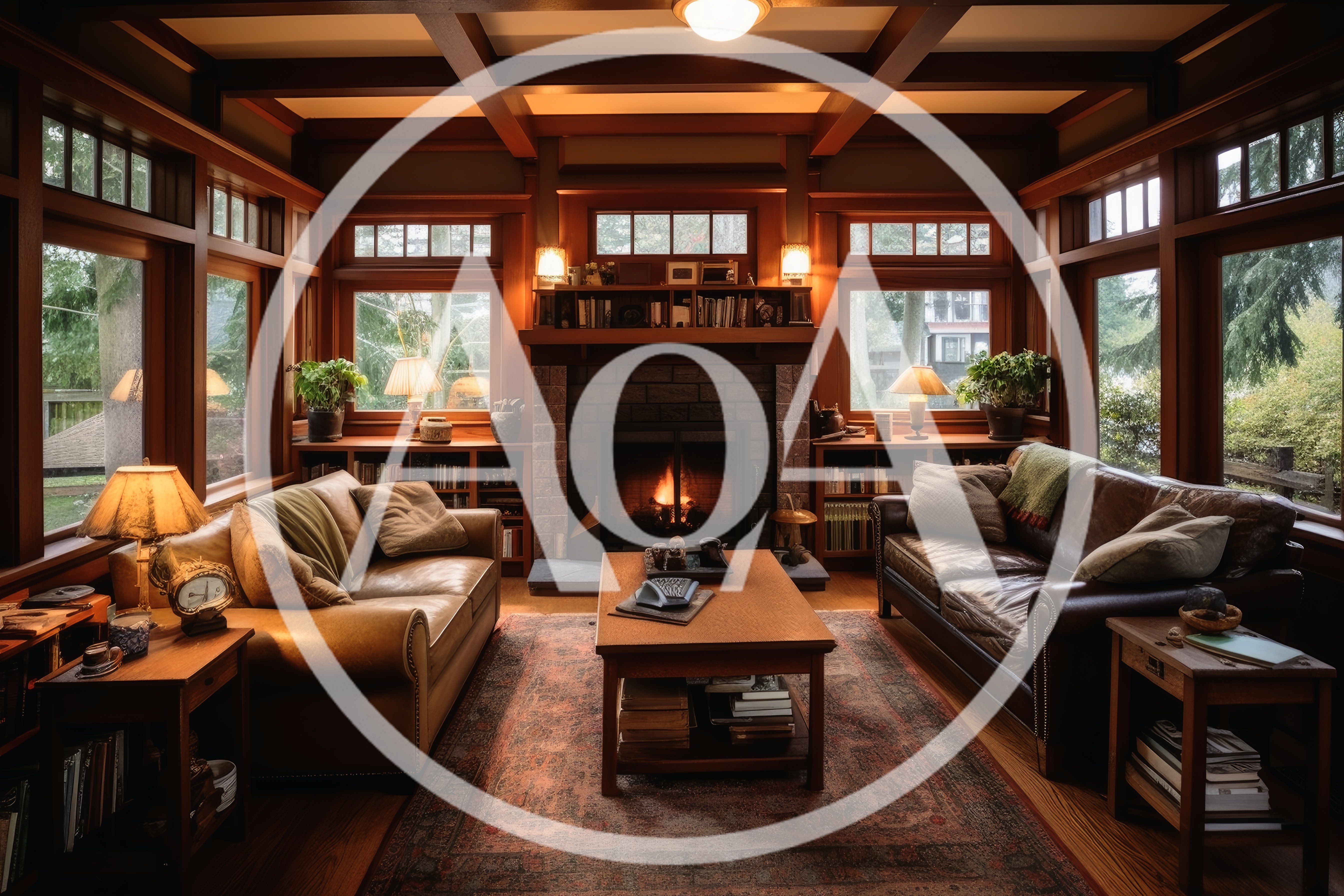 Cozy Craftsman Living Room With Fireplace And Leather Sofas