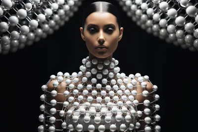 Portrait Of A Woman Wearing A Futuristic Pearl Lattice