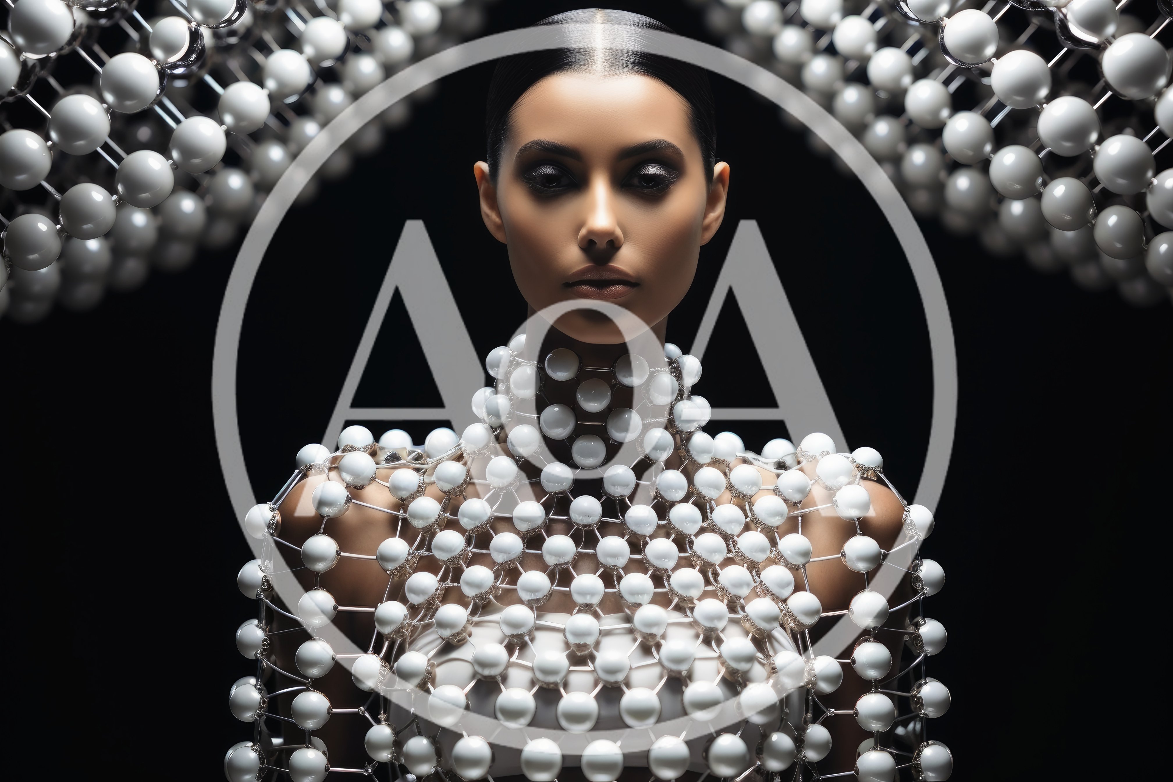 Portrait Of A Woman Wearing A Futuristic Pearl Lattice