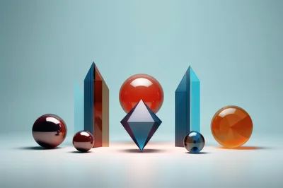 Abstract 3D Geometric Shapes With Glass Textures