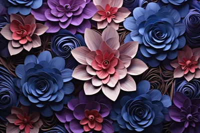 Paper Craft Floral Background With Multicolored Flowers