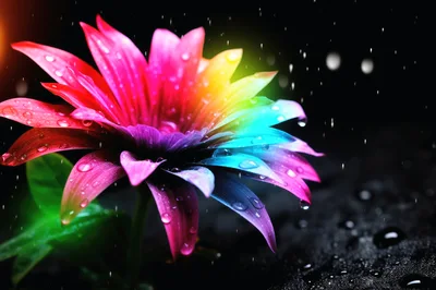 Rainbow Colored Flower Petals With Raindrops
