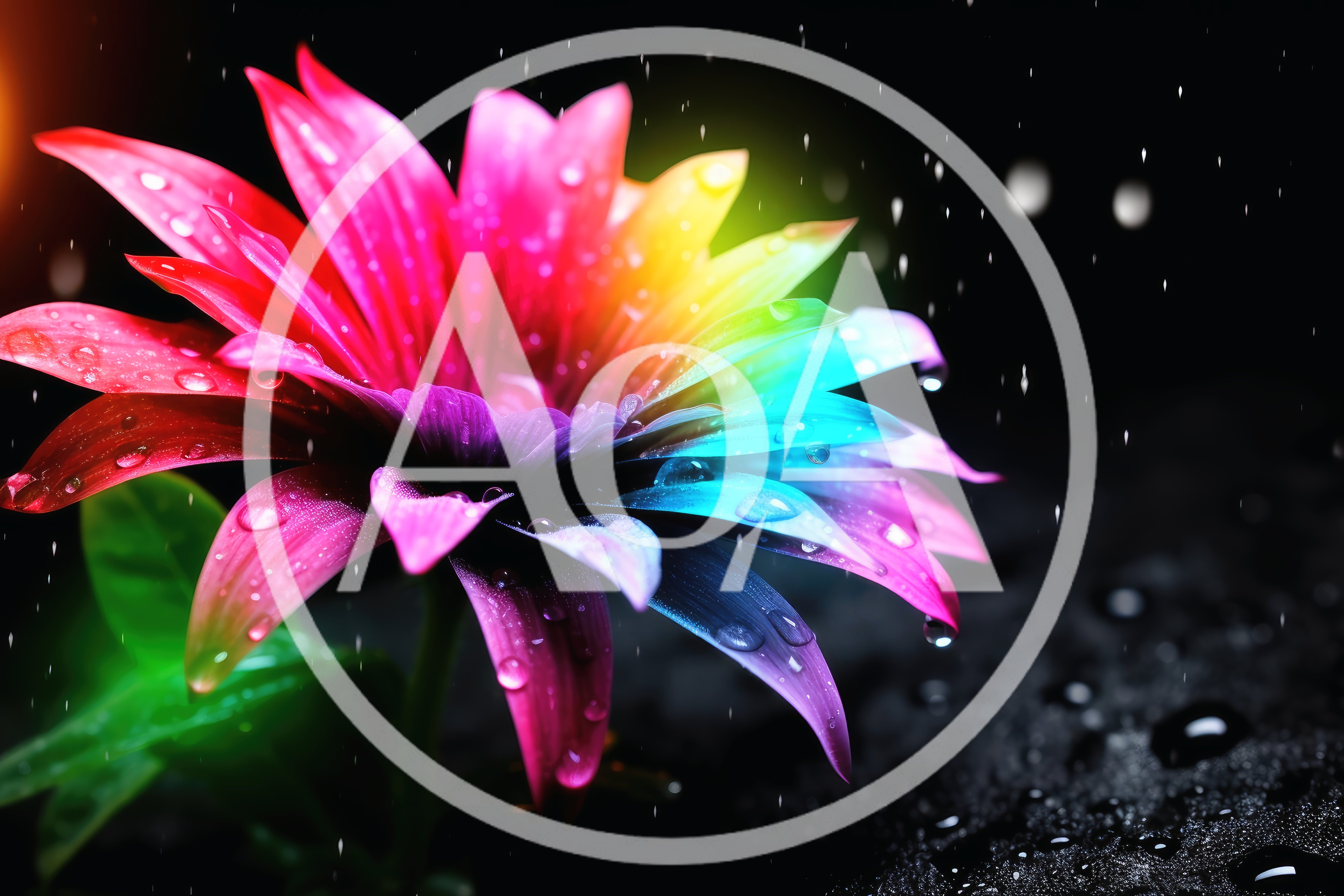 Rainbow Colored Flower Petals With Raindrops