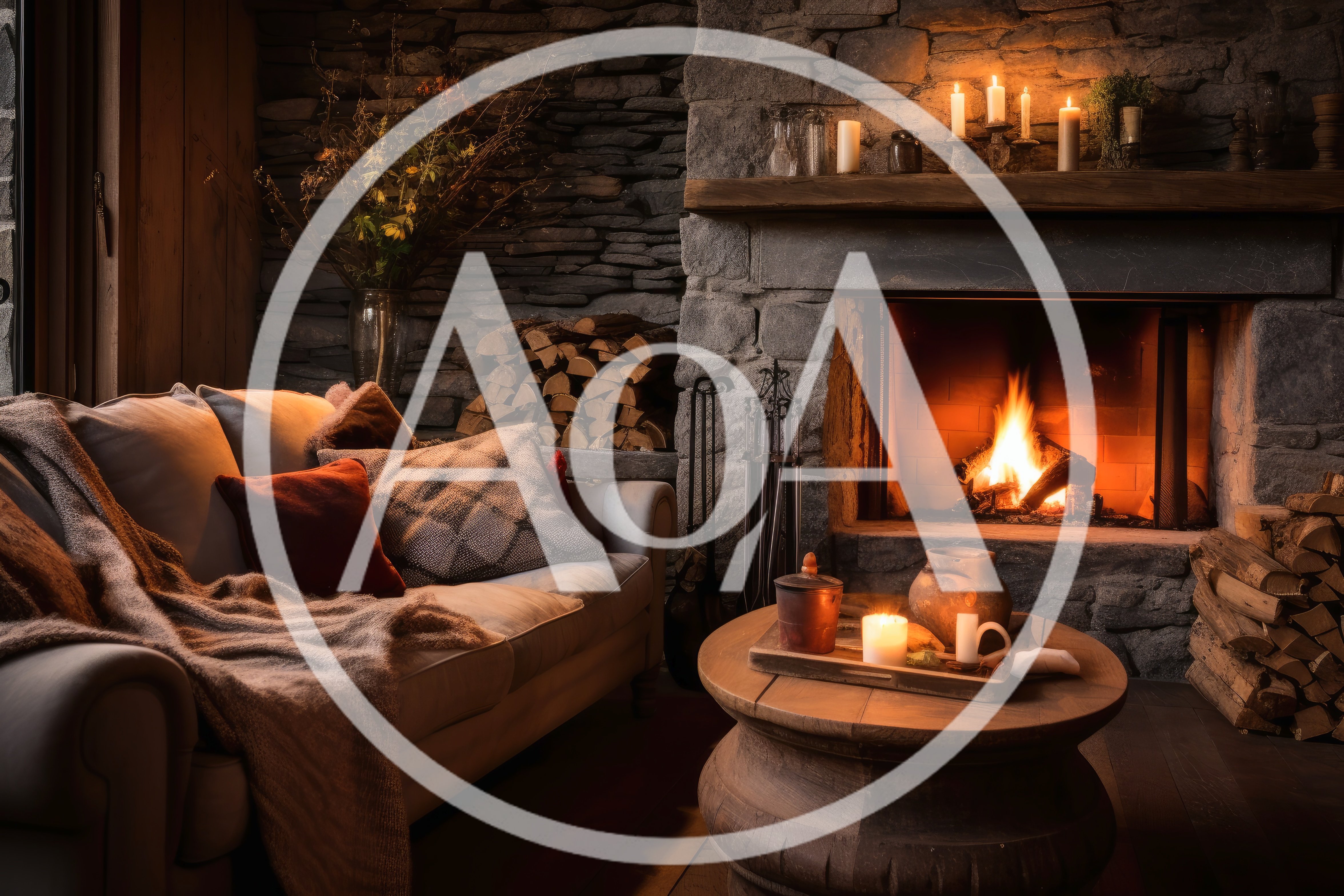 Cozy Living Room With Fireplace And Sofa