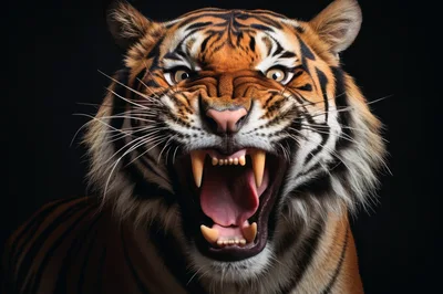 Fierce Tiger Roaring With Mouth Wide Open