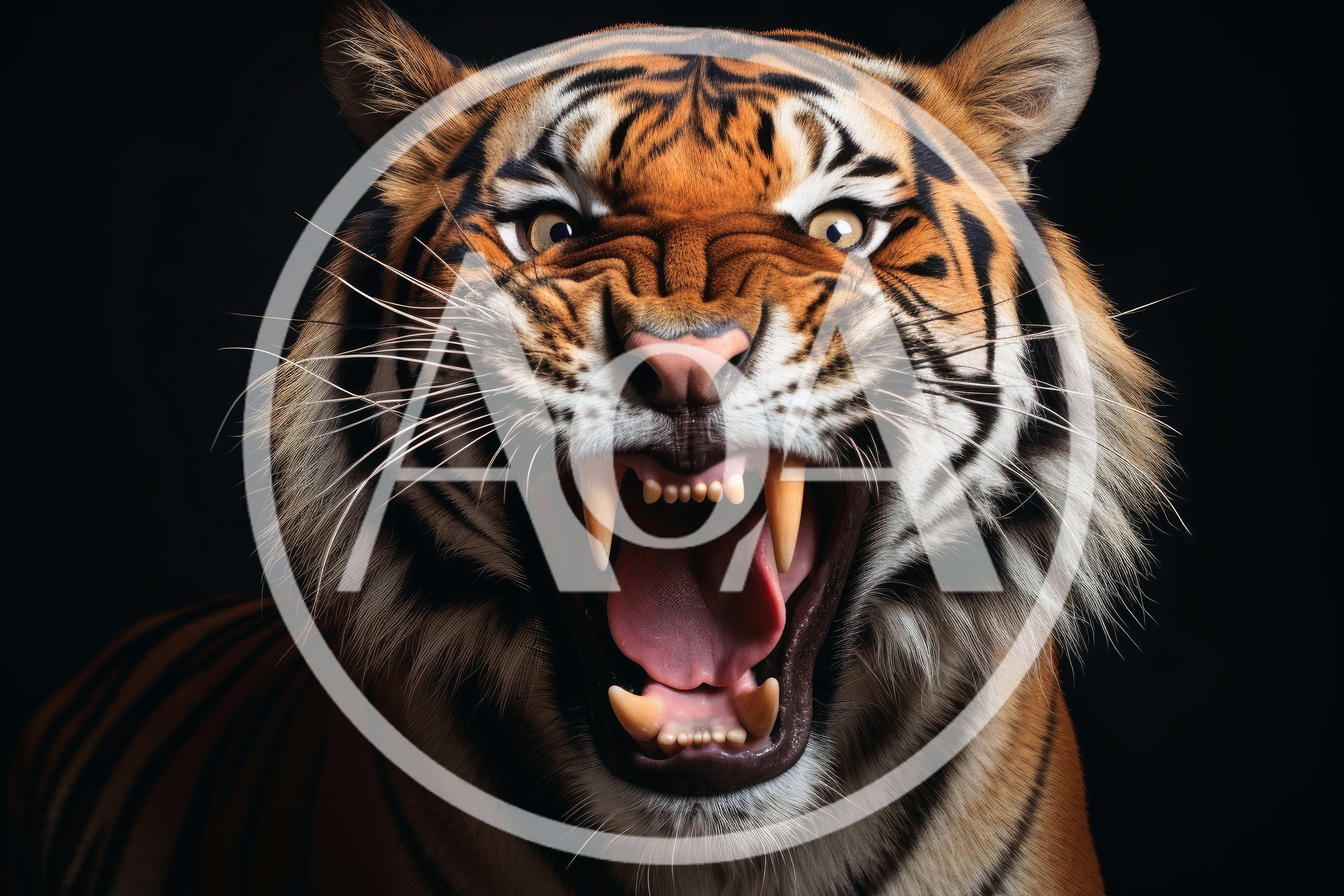 Fierce Tiger Roaring With Mouth Wide Open