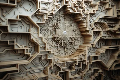 Abstract Geometric Layered Wood Relief Sculpture