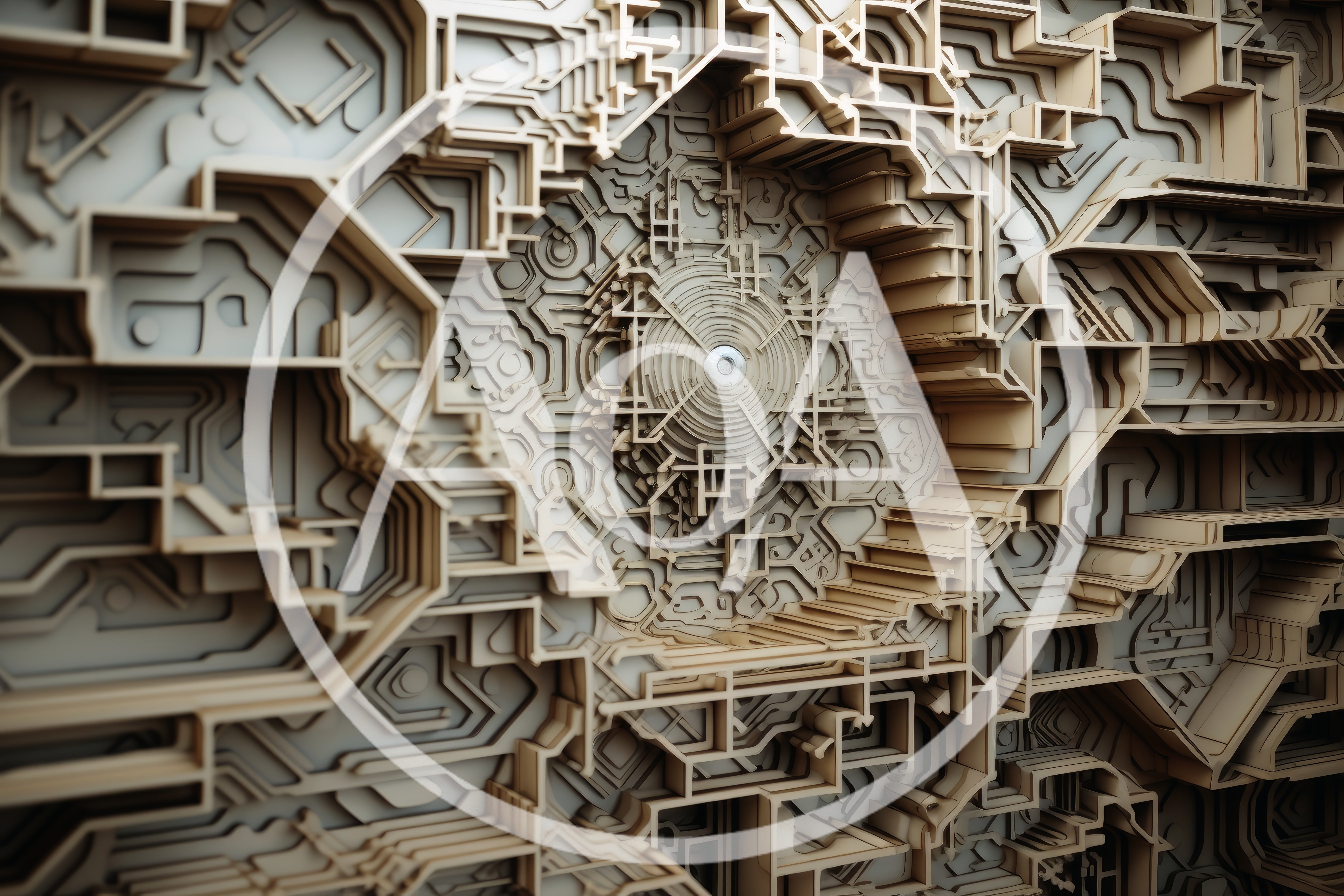 Abstract Geometric Layered Wood Relief Sculpture